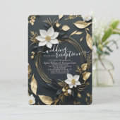 Wit Goud Bloemen Krans Bruiloft Receptie Foto Kaart (Staand voorkant)