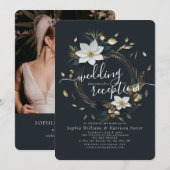 Wit Goud Bloemen Krans Bruiloft Receptie Foto Kaart (Voorkant / Achterkant)