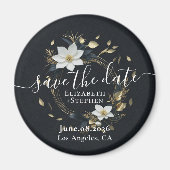 Wit Goud Bloemen Krans Bruiloft Save The Date Magneet (Voorkant)