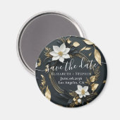 Wit Goud Bloemen Krans Bruiloft Save The Date Magneet (Voorkant / Achterkant)