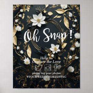 Wit Goud Bloemen Krans Bruiloft Snap Hashtag teken Poster