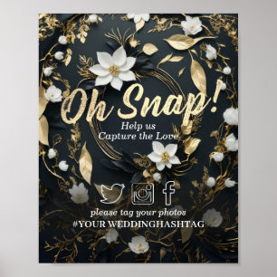 Wit Goud Bloemen Krans Bruiloft Snap Hashtag teken Poster