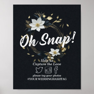 Wit Goud Bloemen Krans Bruiloft Snap Hashtag teken Poster