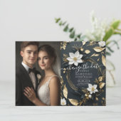 Wit Goud Bloemen Krans Bruiloft Verander de datum Save The Date (Staand voorkant)