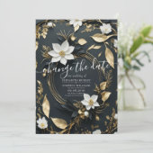 Wit Goud Bloemen Krans Bruiloft Verander de datum Save The Date (Staand voorkant)