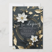 Wit Goud Bloemen Krans Foto Bruiloft Elopement Kaart (Voorkant)