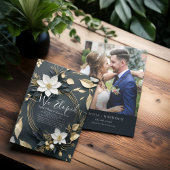 Wit Goud Bloemen Krans Foto Bruiloft Elopement Kaart
