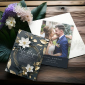 Wit Goud Bloemen Krans Foto Bruiloft Elopement Kaart