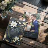 Wit Goud Bloemen Krans Foto Bruiloft Elopement Kaart