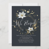 Wit Goud Bloemen Krans Foto Bruiloft Elopement Kaart (Voorkant)