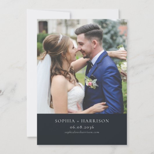 Wit Goud Bloemen Krans Foto Bruiloft Elopement Kaart (Achterkant)