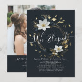 Wit Goud Bloemen Krans Foto Bruiloft Elopement Kaart (Voorkant / Achterkant)