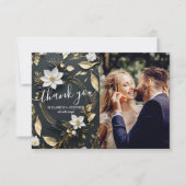 Wit Goud Bloemen Krans Trouwfoto Dank u Bedankkaart (Voorkant)
