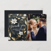 Wit Goud Bloemen Krans Trouwfoto Dank u Bedankkaart (Voorkant / Achterkant)