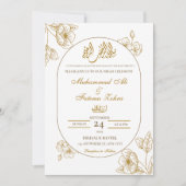 Wit Goud Bloemen Minimalistisch Elegant Modern Nik Kaart (Voorkant)