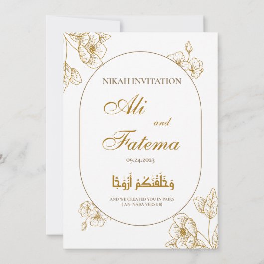 Wit Goud Bloemen Minimalistisch Elegant Modern Nik Kaart (Achterkant)