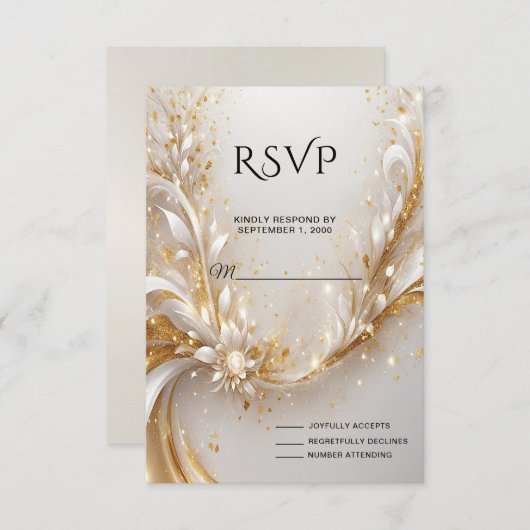 Wit Goud Bloemen RSVP-kaart RSVP Kaartje (Voorkant / Achterkant)
