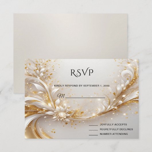 Wit Goud Bloemen RSVP-kaart RSVP Kaartje (Voorkant / Achterkant)