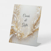 Wit Goud Bloemen Tafelblad Tekens Reclamebord Met Voetstuk (Voorkant)