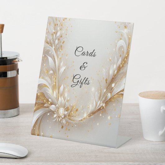 Wit Goud Bloemen Tafelblad Tekens Reclamebord Met Voetstuk (Insitu)