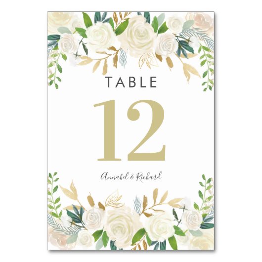 Wit & Goud Bloemen Tafelkaarten Kaart (Voorkant)