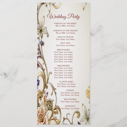 Wit Goud Bloemen Trouwprogramma Programmakaart (Achterkant)