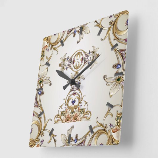 Wit Goud Bloemen Wandklok (Hoek)