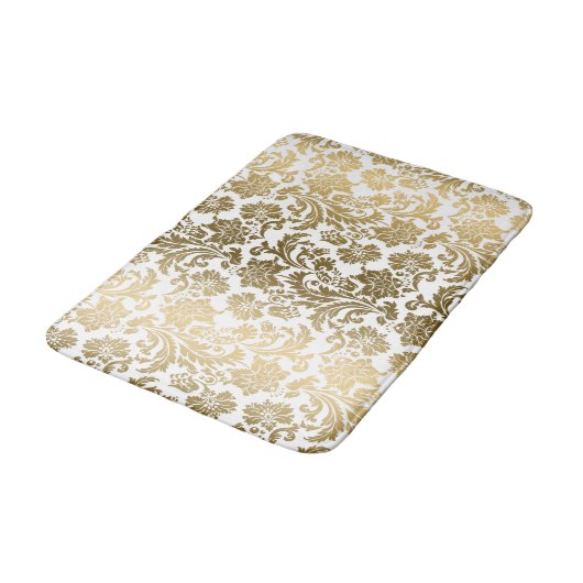 Wit & Goud Bloemendamaskerpatroon Badmat (Gekanteld)
