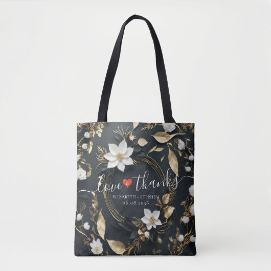 Wit Goud Bloemenkrans Bruiloft Liefde Bedankt Cade Tote Bag (Voorkant)