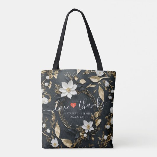 Wit Goud Bloemenkrans Bruiloft Liefde Bedankt Cade Tote Bag (Achterkant)