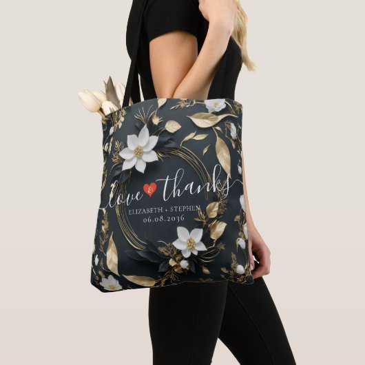Wit Goud Bloemenkrans Bruiloft Liefde Bedankt Cade Tote Bag (Dichtbij)