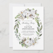 Wit Goud Bloemenkrans Elegant Verjaardagsfeest Kaart (Voorkant)