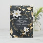 Wit Goud Bloemenkrans Huwelijksrepetitie Diner Kaart (Staand voorkant)