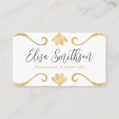Wit & Goud Bloemmotief Eenvoudig Elegant Luxe Vrou Visitekaartje (Voorkant)