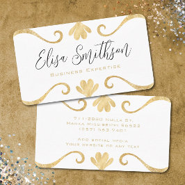 Wit & Goud Bloemmotief Eenvoudig Elegant Luxe Vrou Visitekaartje