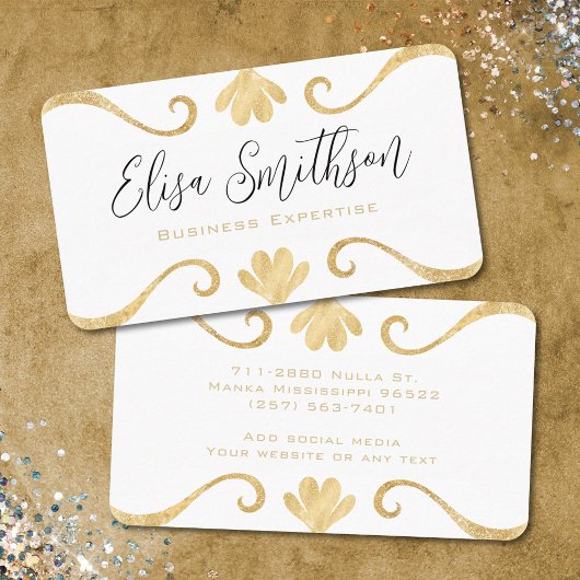 Wit & Goud Bloemmotief Eenvoudig Elegant Luxe Vrou Visitekaartje