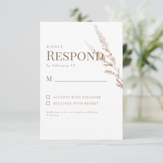 Wit Goud Boho Tekst Bruiloft RSVP (Staand voorkant)