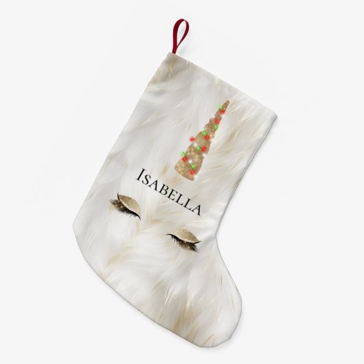Wit Goud Bont Sparkle Glam Eenhoorn Lichten Kleine Kerstsok (Voorkant (Hangend))