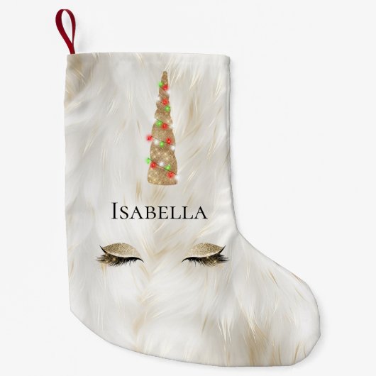 Wit Goud Bont Sparkle Glam Eenhoorn Lichten Kleine Kerstsok (Voorkant)