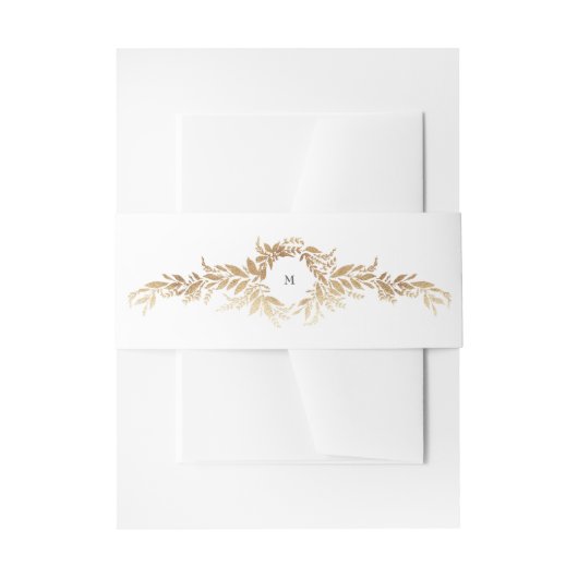 Wit & Goud Botanische krans Monogram bruiloft Uitnodigingen Wikkel (Voorkant Voorbeeld)