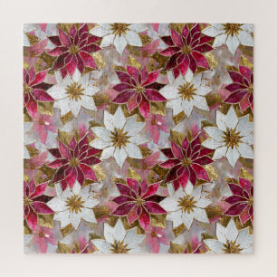Wit Goud Bourgondi Roze Kerst Poinsettia's Legpuzzel