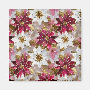 Wit Goud Bourgondi Roze Kerst Poinsettia's Magneet