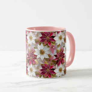 Wit Goud Bourgondi Roze Kerst Poinsettia's Mok