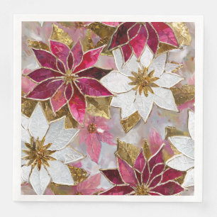 Wit Goud Bourgondi Roze Kerst Poinsettia's Servet