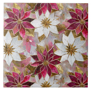 Wit Goud Bourgondi Roze Kerst Poinsettia's Tegeltje