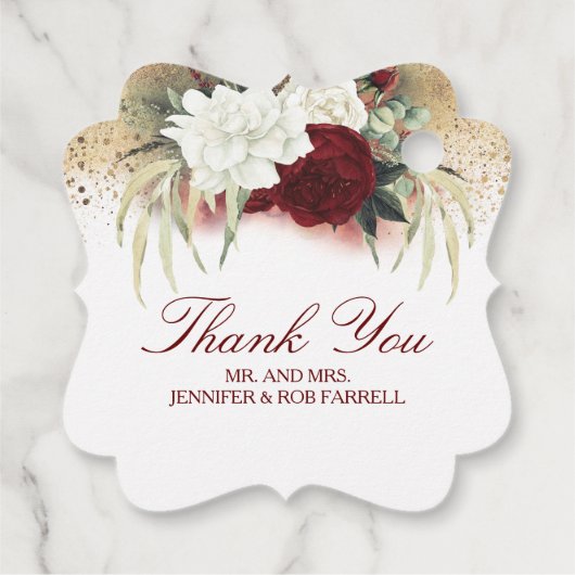 Wit Goud Bourgondië Rood Bloemen Moderne Bruiloft Bedankjes Labels (Achterkant)