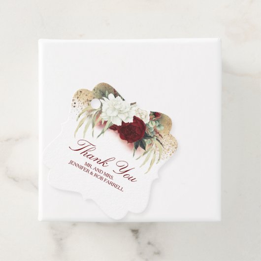 Wit Goud Bourgondië Rood Bloemen Moderne Bruiloft Bedankjes Labels (In situ)