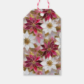 Wit Goud Bourgondië Roze Kerstmis Poinsettias Cadeaulabel (Voorkant)