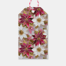 Wit Goud Bourgondië Roze Kerstmis Poinsettias Cadeaulabel