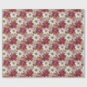 Wit Goud Bourgondië Roze Kerstmis Poinsettias Cadeaupapier (Vlak)